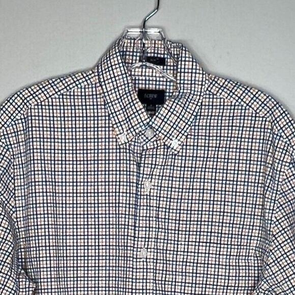 J Crew Factory Shirt Men Large Blue Orange Plaid Button Down Slim Casual Preppy - Picture 4 of 8